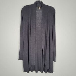 Eileen Fisher Size XL Organic Linen Nylon Open Front Cardigan Long Line Gray